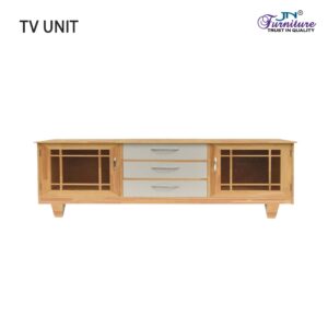 Mirelle TV Unit with Glass Door and Drawer Storage Rubberwood White and Natural