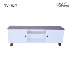 Serene TV Unit with Shelve and Drawer Unit Rubberwood MDF Walnut White