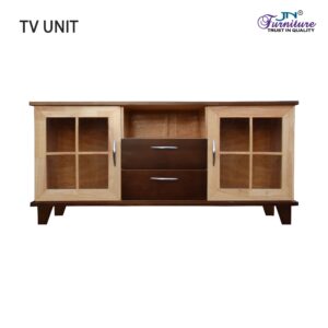 Mirana TV Unit with Glass Door Storage Rubberwood Natural Walnut