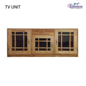 Relique TV Unit Glass Door and Drawer Unit Rubberwood Natural