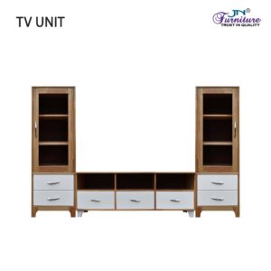 Dazzle TV Unit with Door and Drawer Side Shelve Rubberwood White and Natural