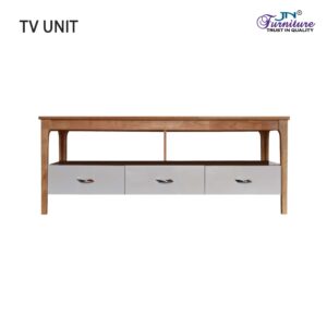 Voux TV Unit with Drawer Storage Rubberwood White Natural