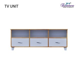 Cyra TV Unit with Shelve and Drawer Storage Rubberwood White Natural