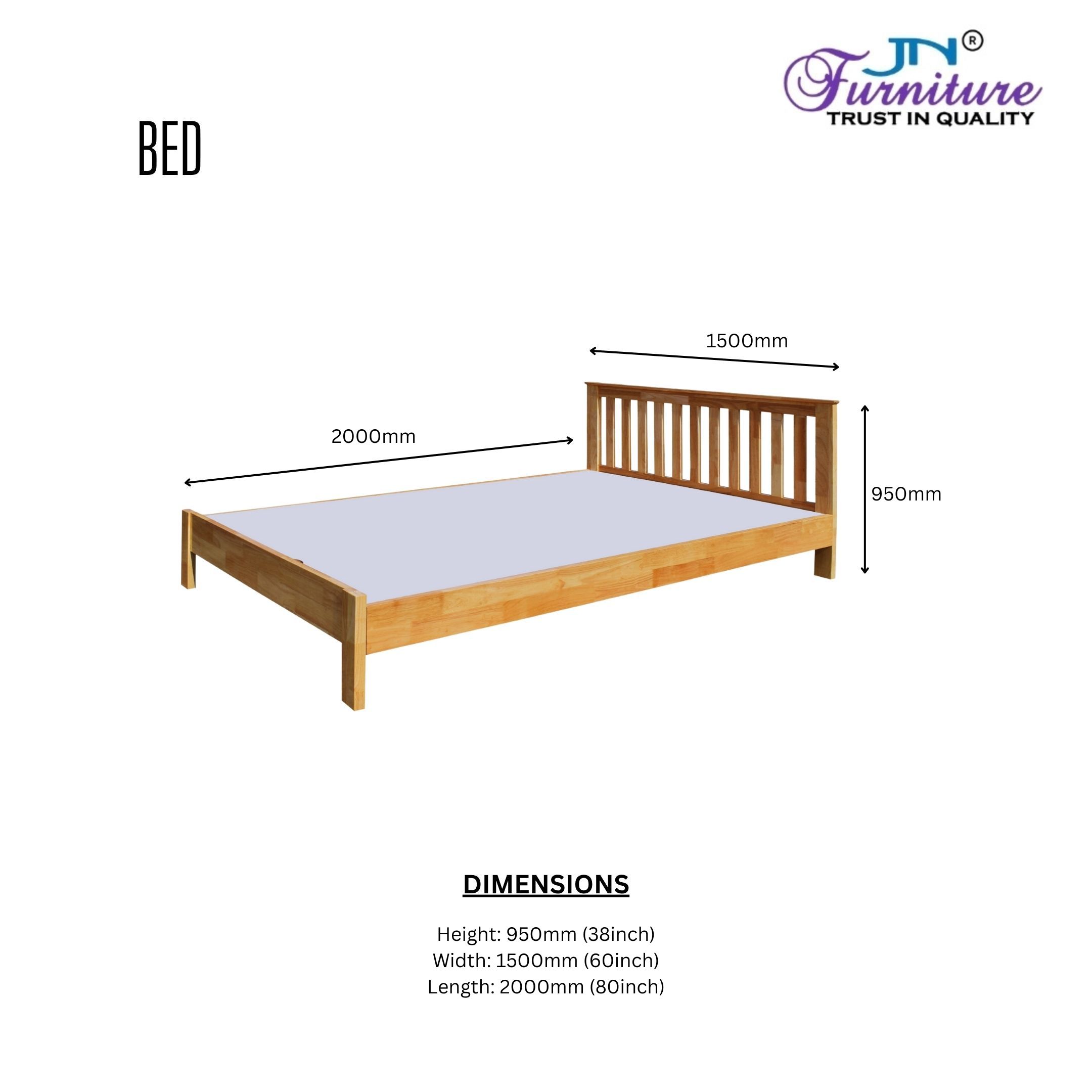 D (1) Flair Rubberwood Queen Size Low Bed Natural - JN Furniture bed in Jaigaon