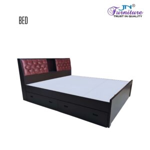Glisten King Size Bed with Headrest Cushion with Drawer Storage HDMR Walnut - JN Furniture bed in Jaigaon