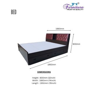 Glisten King Size Bed with Headrest Cushion with Drawer Storage HDMR Walnut - JN Furniture bed in Jaigaon