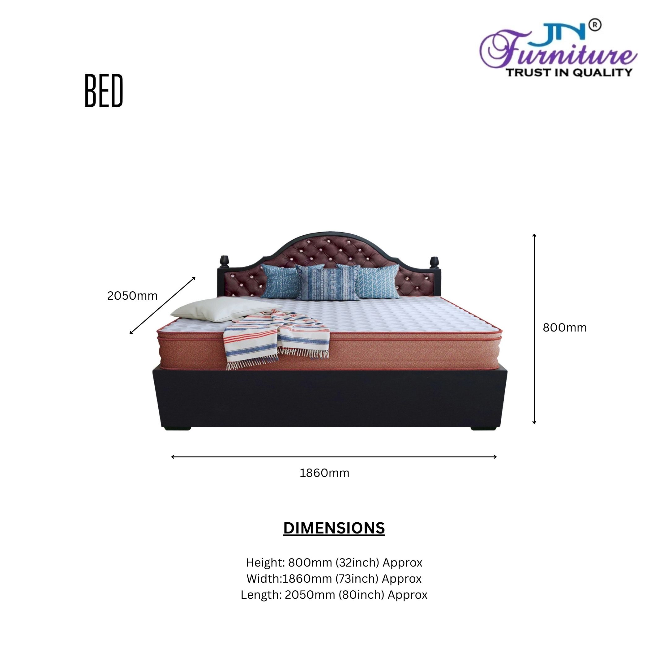 A (1) Radiance Queen Size Bed with Headrest Cushion & Hydraulic Storage HDMR Walnut - JN Furniture bed in Jaigaon