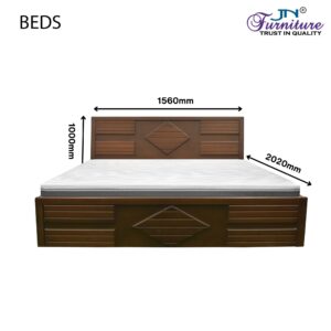 Rivelle Queen Size Bed with Headrest & Hydraulic Storage MDF Walnut Stain - JN Furniture bed in Jaigaon