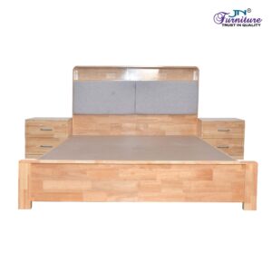 Festoon Queen Bed Set with Headrest Storage & Cushion Rubberwood Natural