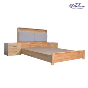Festoon Queen Bed Set with Headrest Storage & Cushion Rubberwood Natural - JN Furniture bed in Jaigaon