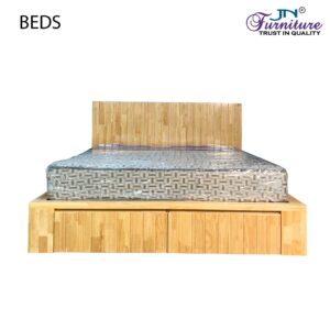 Elure Queen Size Bed with Headrest & Drawer Storage Rubberwood Natural