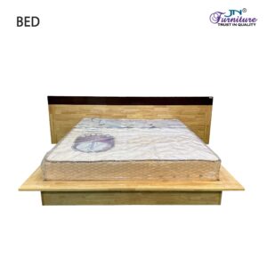 Lira King Size Low Bed with Headrest Rubberwood Walnut Natural