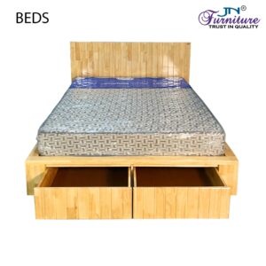 Elure Queen Size Bed with Headrest & Drawer Storage Rubberwood Natural - JN Furniture bed in Jaigaon