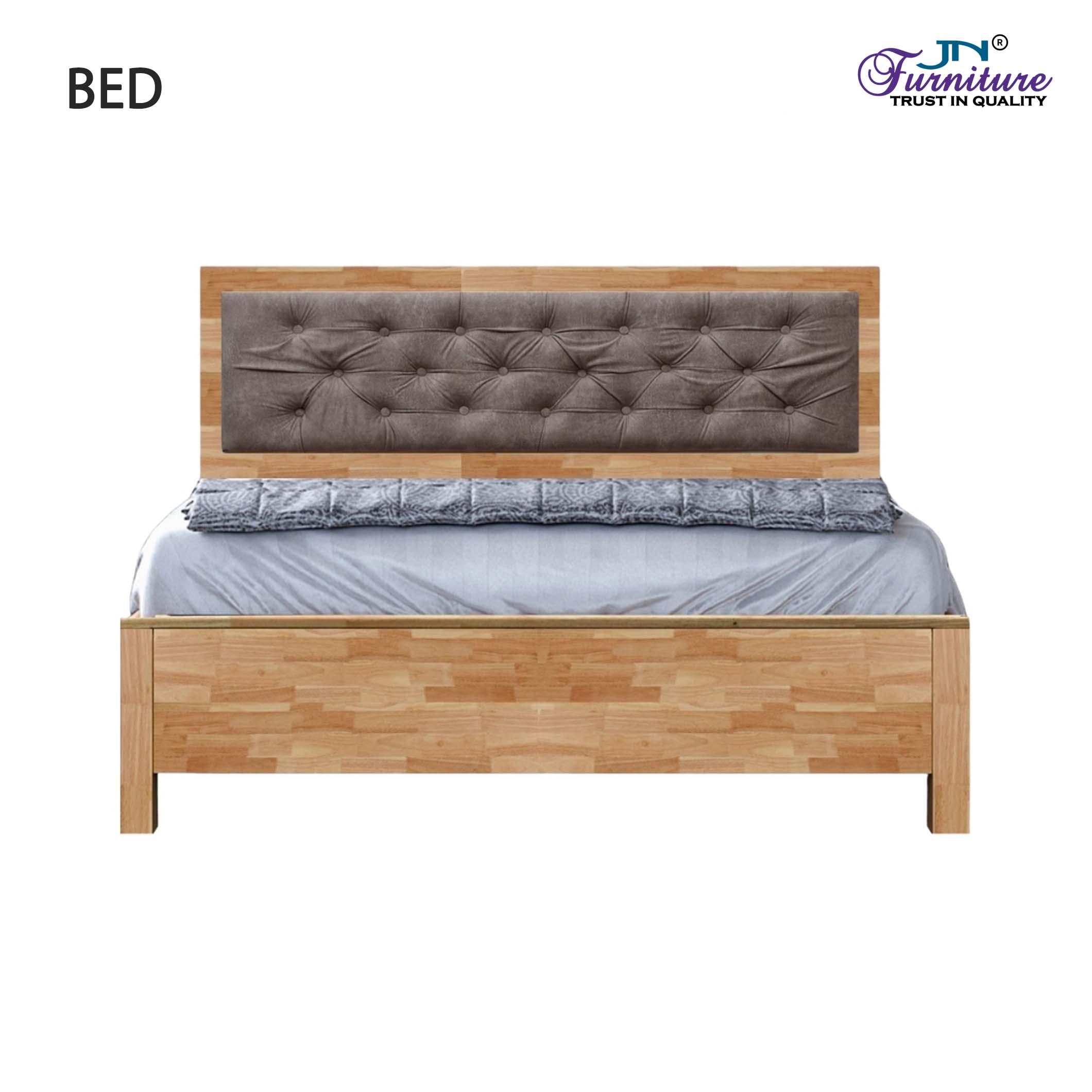 BD4 Solis Queen Size Bed Box Storage with Headrest Cushion Rubberwood Natural - JN Furniture bed in Jaigaon