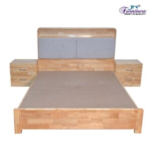 Festoon Queen Bed Set with Headrest Storage & Cushion Rubberwood Natural - JN Furniture bed in Jaigaon