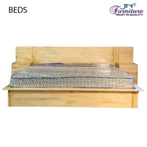 Lynor King Size Bed with Headrest & Dual Bed Side Table Rubberwood Natural