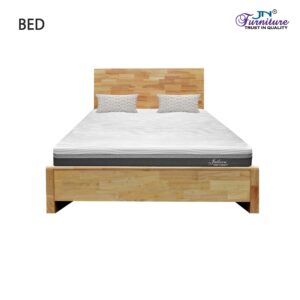 Veyra Queen Size Bed with Headrest Rubberwood Natural