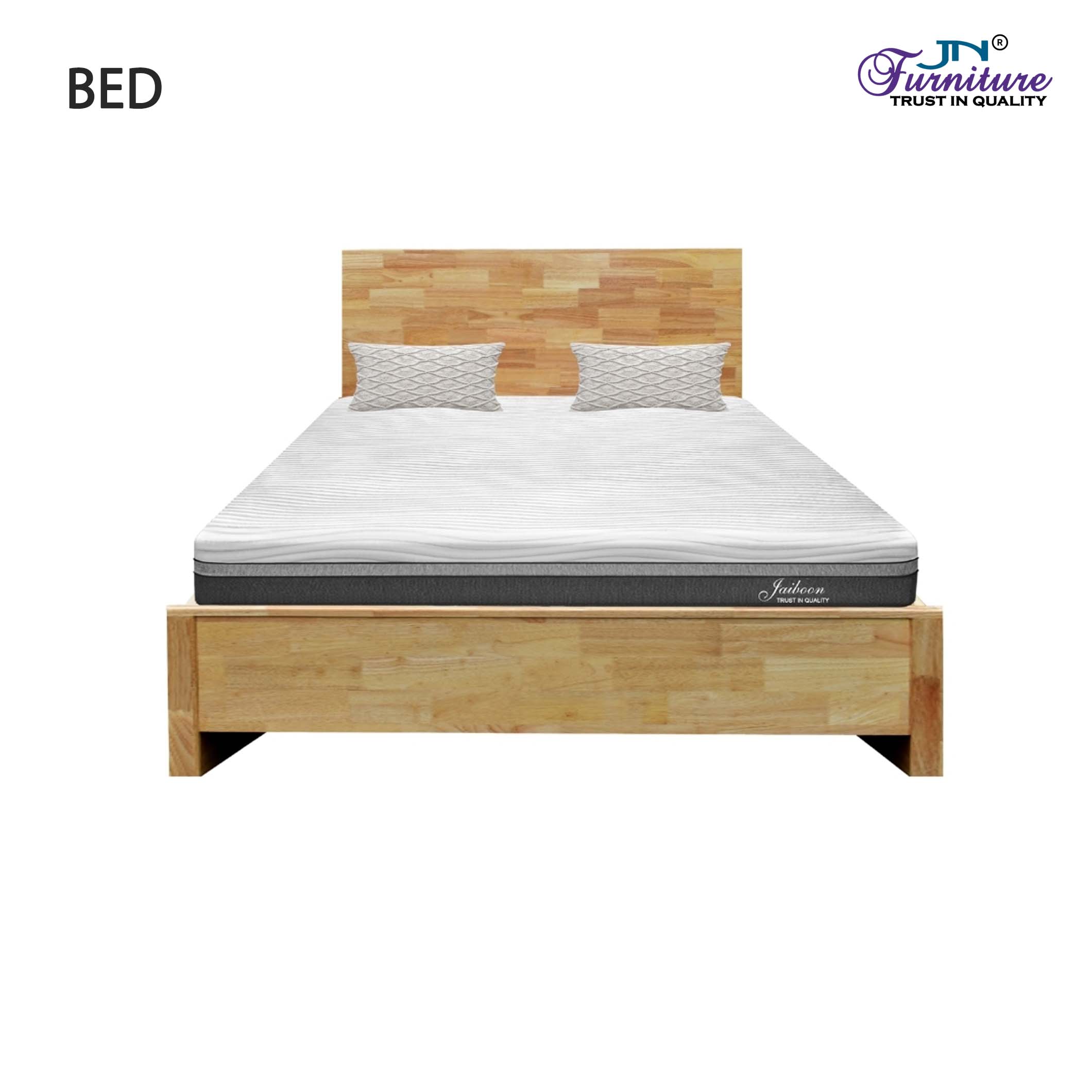 BD5 Veyra Queen Size Bed with Headrest Rubberwood Natural - JN Furniture bed in Jaigaon