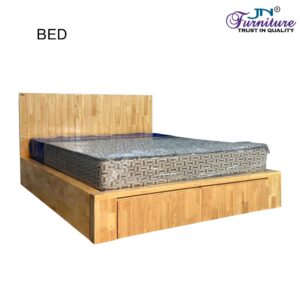 Elure Queen Size Bed with Headrest & Drawer Storage Rubberwood Natural - JN Furniture bed in Jaigaon