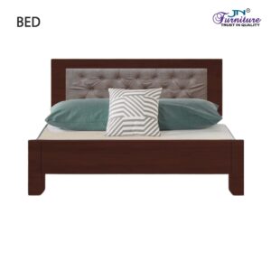 Vesta Queen Size Low Bed with Headrest Cushion MDF Walnut