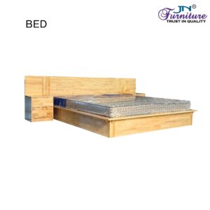 Lynor King Size Bed with Headrest & Dual Bed Side Table Rubberwood Natural - JN Furniture bed in Jaigaon
