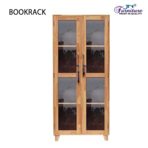 Aurene 2 Door Glass Book Rack Rubberwood Natural