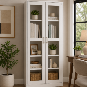Bellora 2 Door Glass Bookrack MDF White