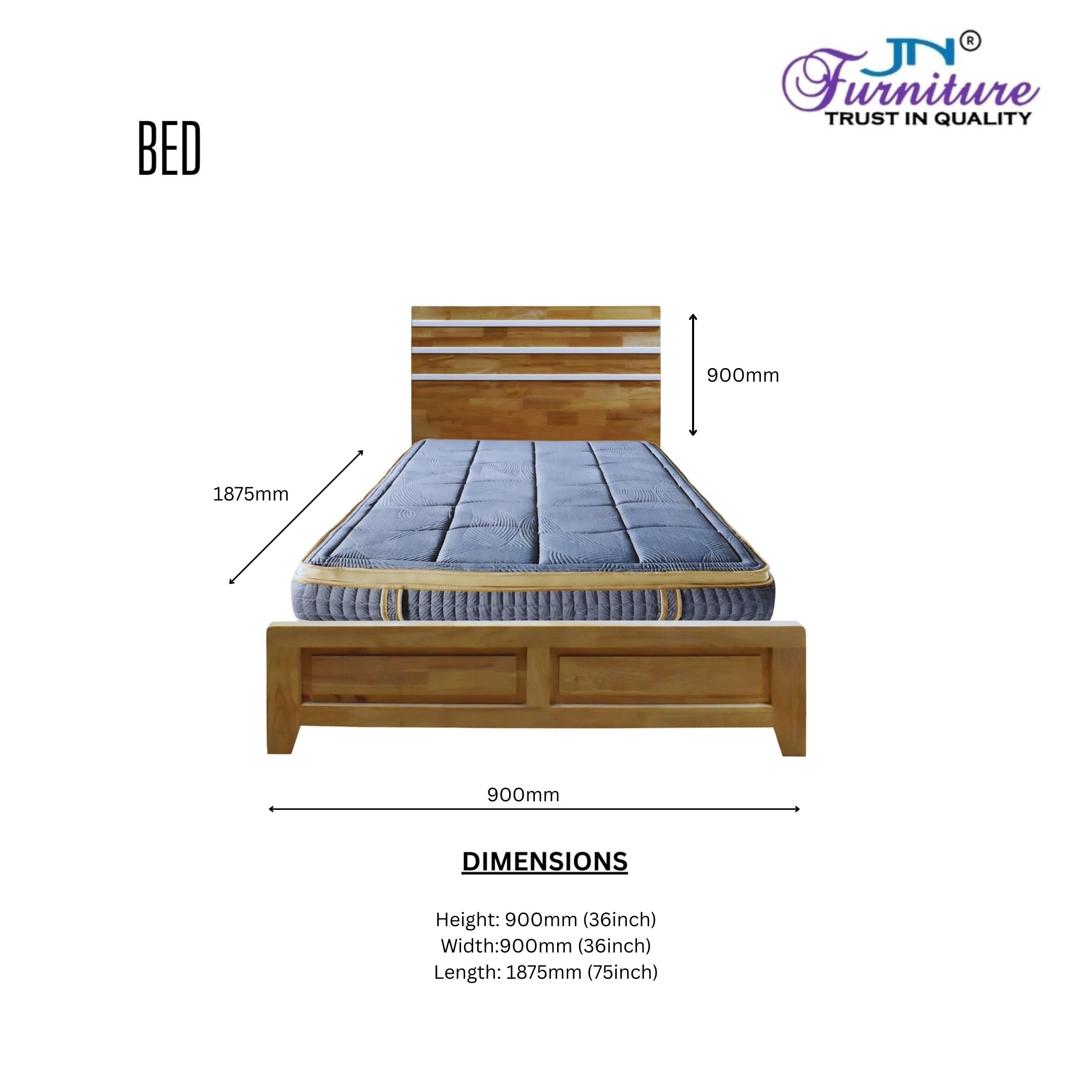 F (1) Zyra Medium Size Low Bed with Headrest Rubberwood Natural - JN Furniture bed in Jaigaon