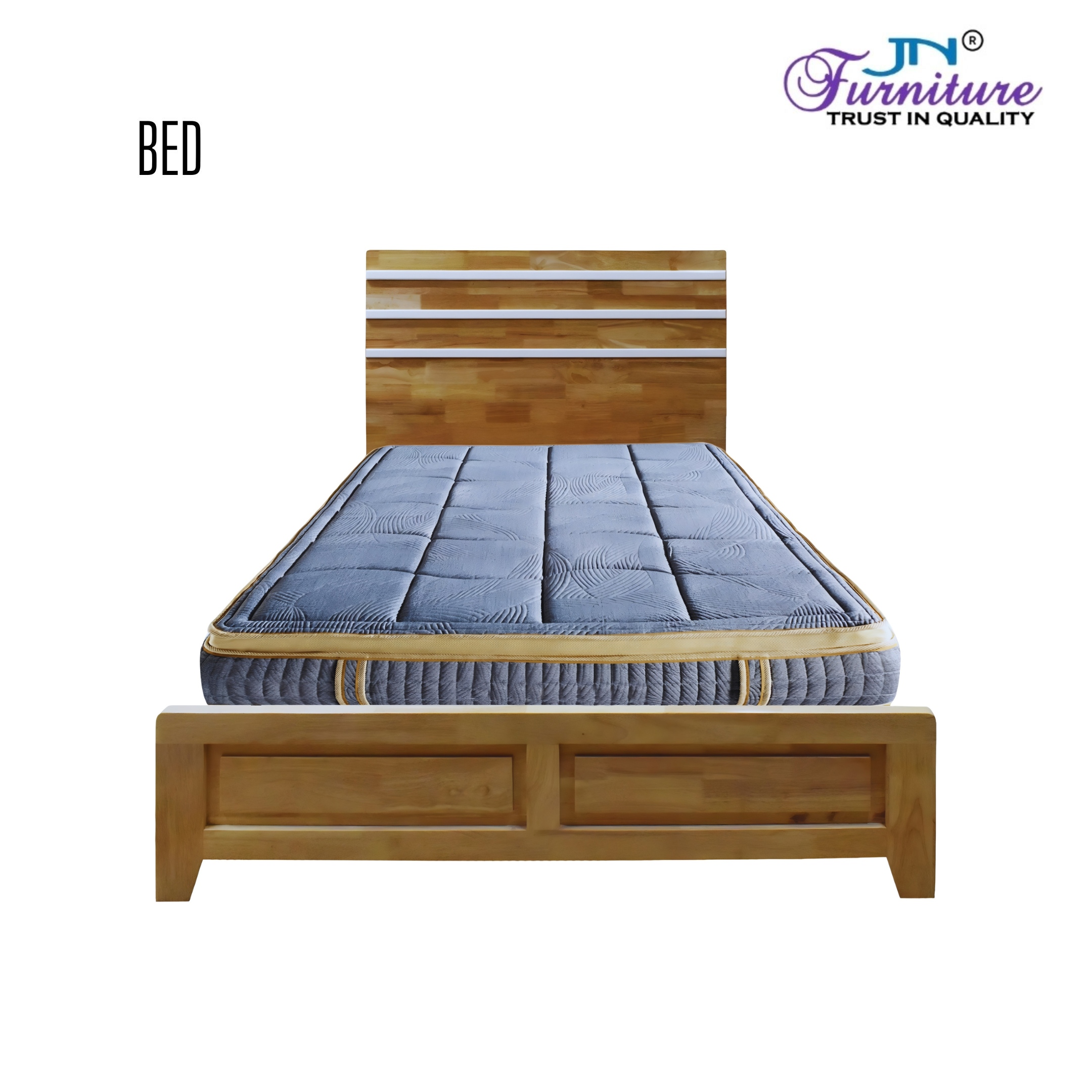 F (2) Zyra Medium Size Low Bed with Headrest Rubberwood Natural - JN Furniture bed in Jaigaon