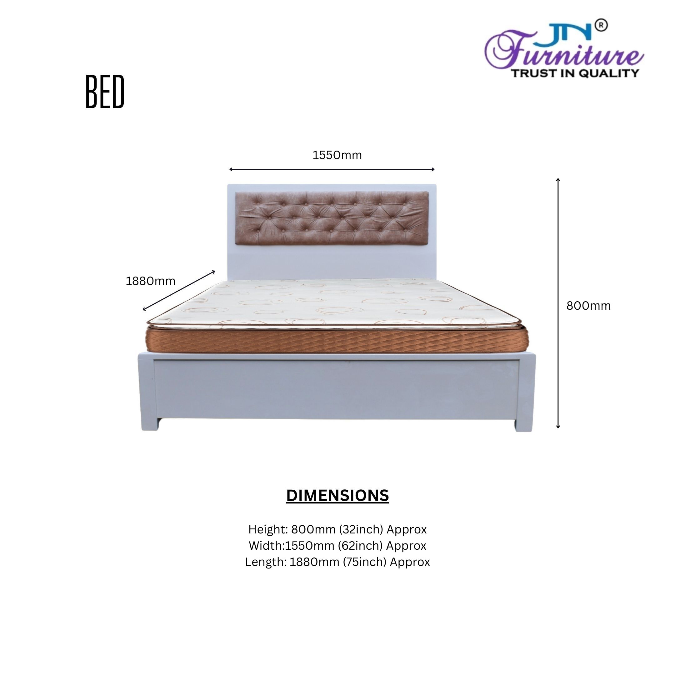 G (1) Evora King Size Box Bed Storage with Headrest Cushion Rubberwood White - JN Furniture bed in Jaigaon