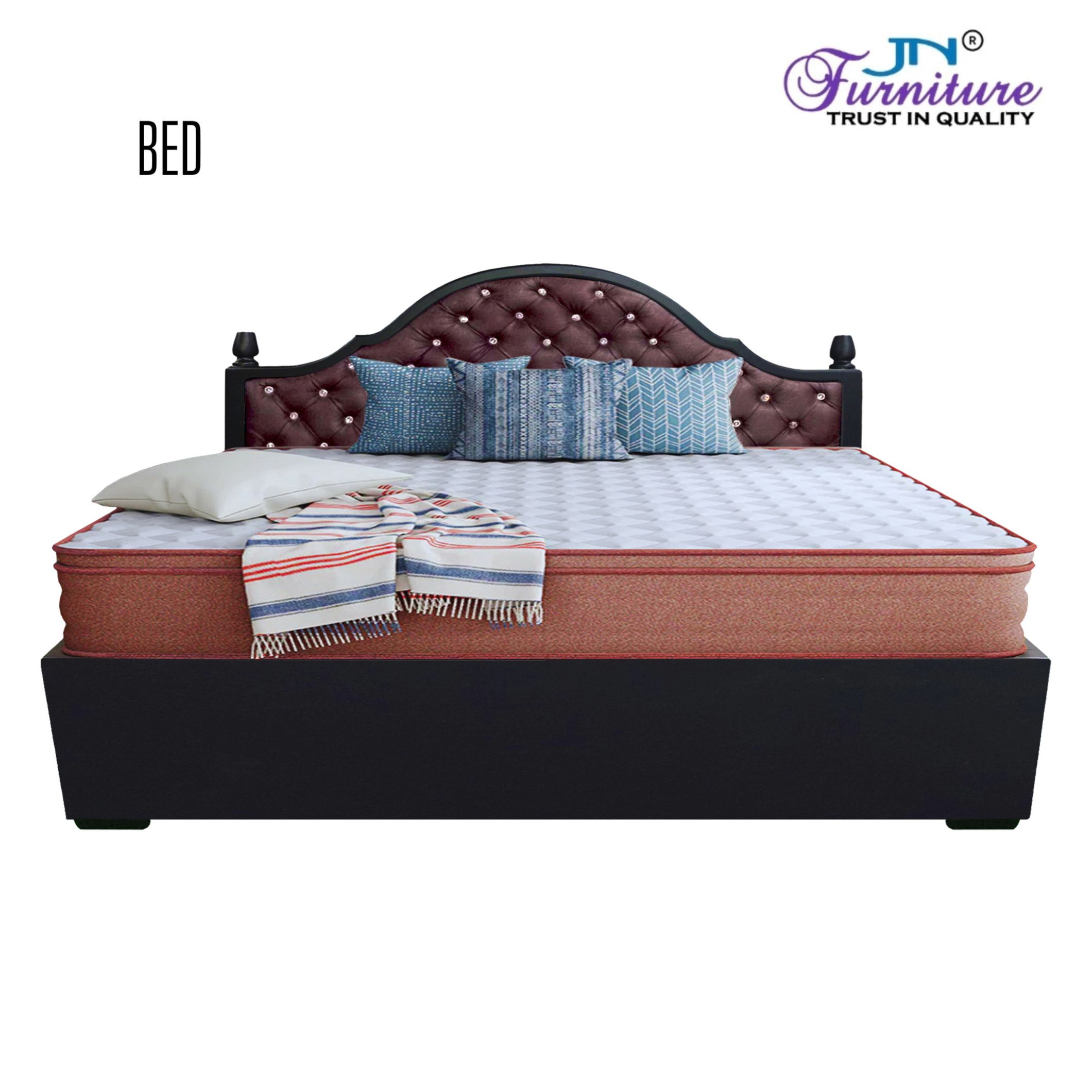 Untitled design Radiance Queen Size Bed with Headrest Cushion & Hydraulic Storage HDMR Walnut - JN Furniture bed in Jaigaon