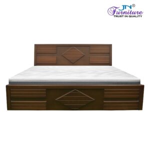 Rivelle Queen Size Bed with Headrest & Hydraulic Storage MDF Walnut Stain