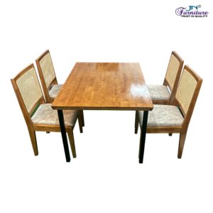 Tavra 4 Seater Dining Set Rubberwood and Metal Base Teak & Black