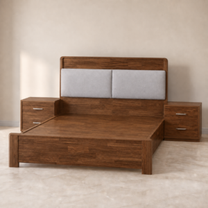 Festoon Queen Bed Set with Headrest Storage & Cushion Rubberwood Natural - JN Furniture bed in Jaigaon