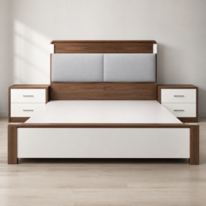Festoon Queen Bed Set with Headrest Storage & Cushion Rubberwood Natural - JN Furniture bed in Jaigaon