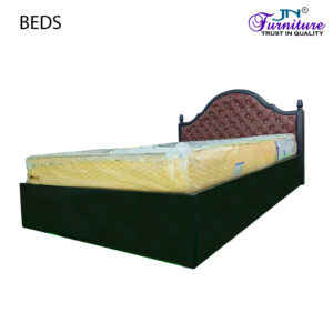 Radiance Queen Size Bed with Headrest Cushion & Hydraulic Storage HDMR Walnut - JN Furniture bed in Jaigaon
