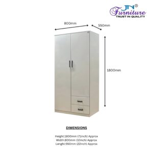 Terra 2-door hinged wardrobe with light finish and integrated storage drawers for Bhutanese homes