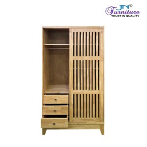 Grega rubberwood 2-door sliding wardrobe with vertical slats for Bhutanese homes
