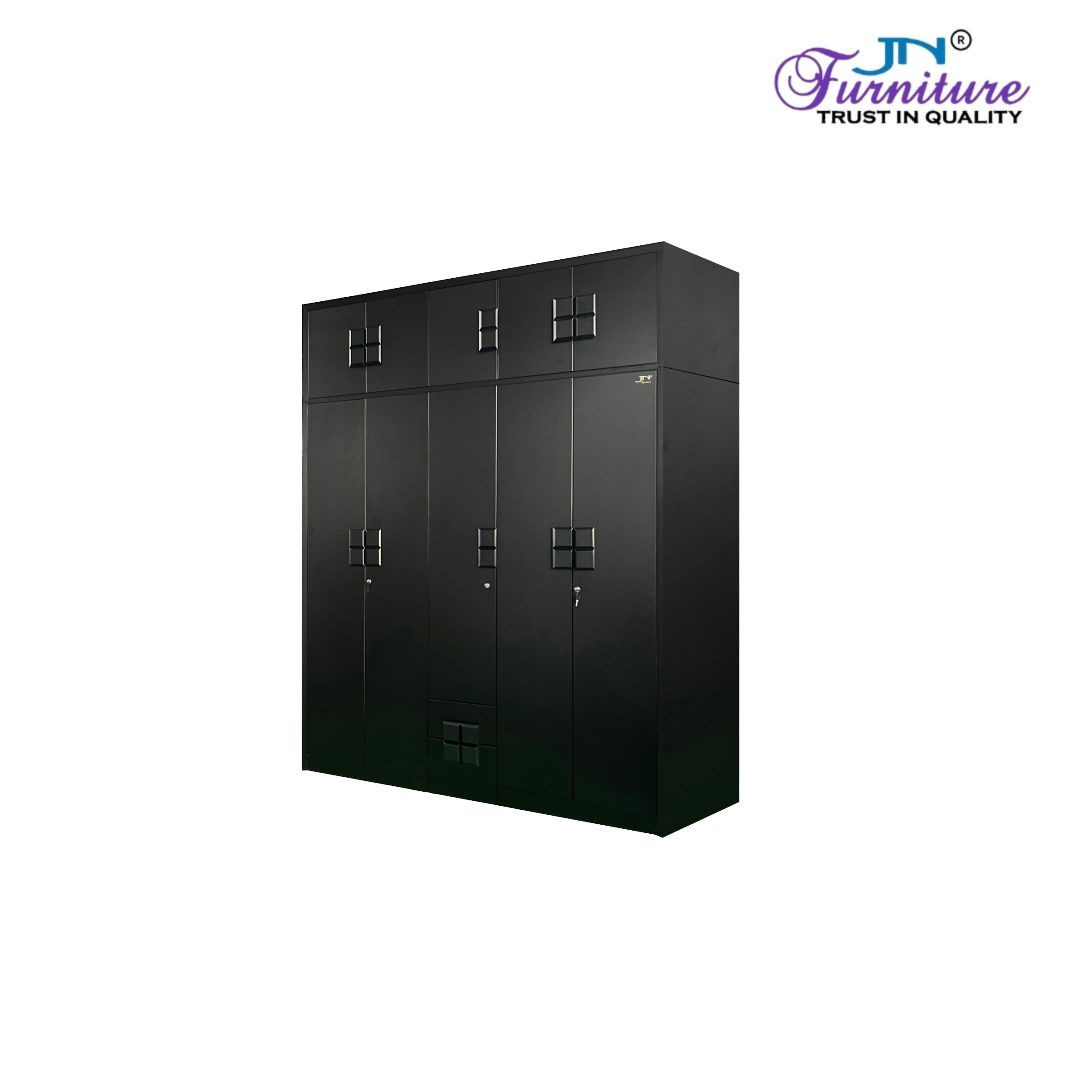 Grey White Modern Furniture Sale Instagram Post – 1 Trove 5-door matte black wardrobe with chrome handles for modern Bhutanese homes
