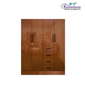 Guard 4-door luxury wardrobe with central drawer tower in cognac brown for Bhutanese homes