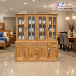 Titan 4 Door Corner Showcase Rubberwood - Natural Finish - JN Furniture