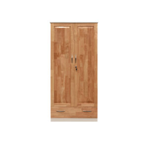 Reserve 2-door solid rubberwood wardrobe with natural wood finish for Bhutanese homes