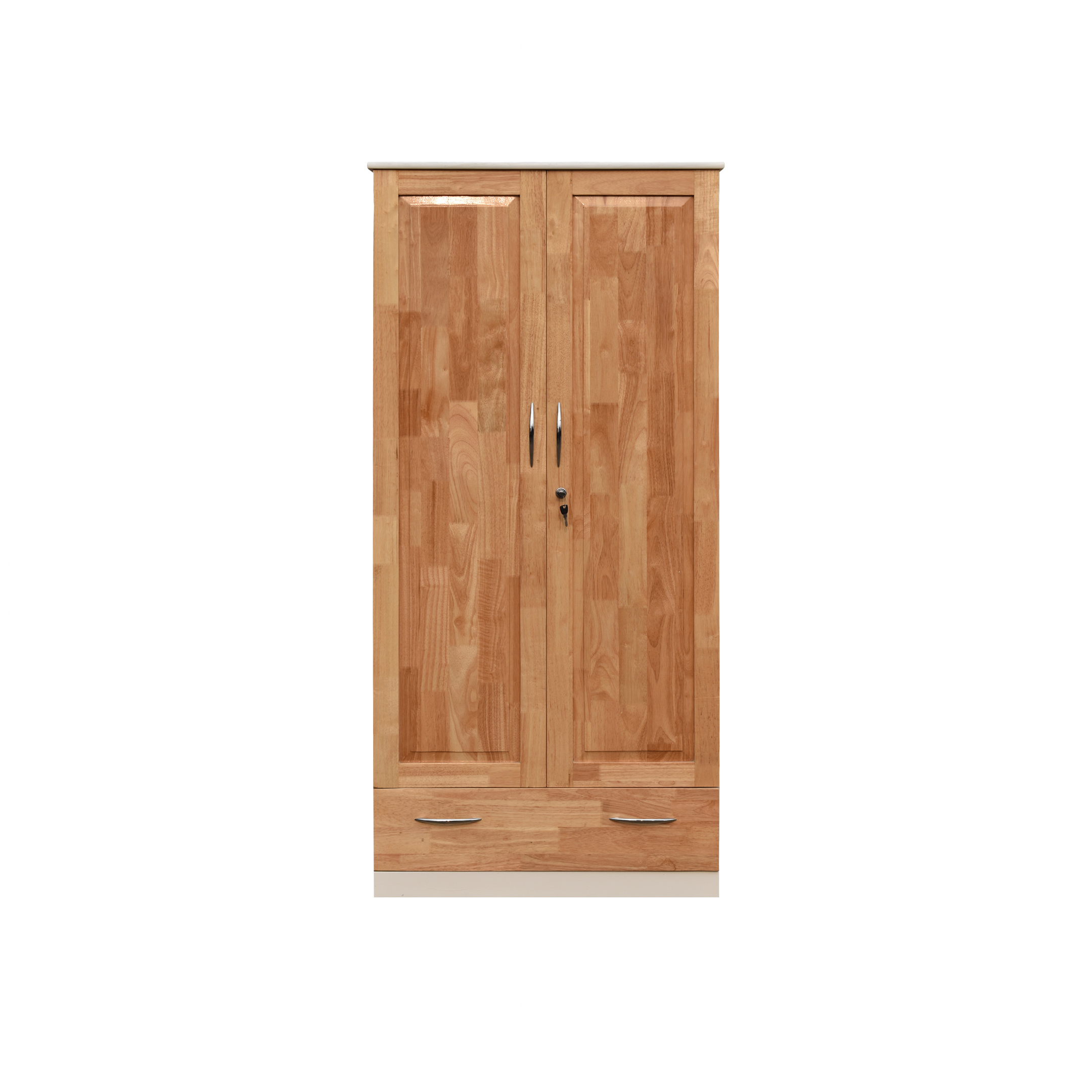 qdqdc Reserve 2-door solid rubberwood wardrobe with natural wood finish for Bhutanese homes