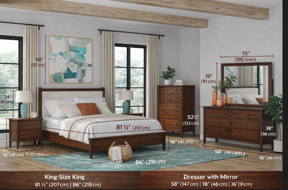 bed room set with measurment JN Elegance Rubberwood Bedroom Set - JN Furniture bed in Jaigaon