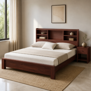 Vynce Queen Size Bed with Headrest Storage Rubberwood Natural - JN Furniture bed in Jaigaon