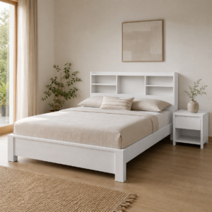 Vynce Queen Size Bed with Headrest Storage Rubberwood Natural - JN Furniture bed in Jaigaon
