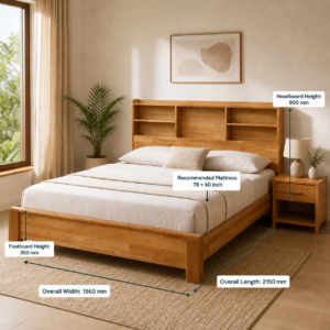 Vynce Queen Size Bed with Headrest Storage Rubberwood Natural - JN Furniture bed in Jaigaon