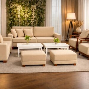 JN Furniture Serene premium cream 3+2+1+1 sofa set in SAROM cotton-linen fabric