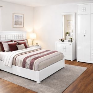 JN Signature Grid 5-piece king size hydraulic bedroom set in White Gloss finish