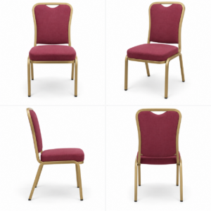JN Classic Maroon Banquet Chair with gold metal frame – four side views